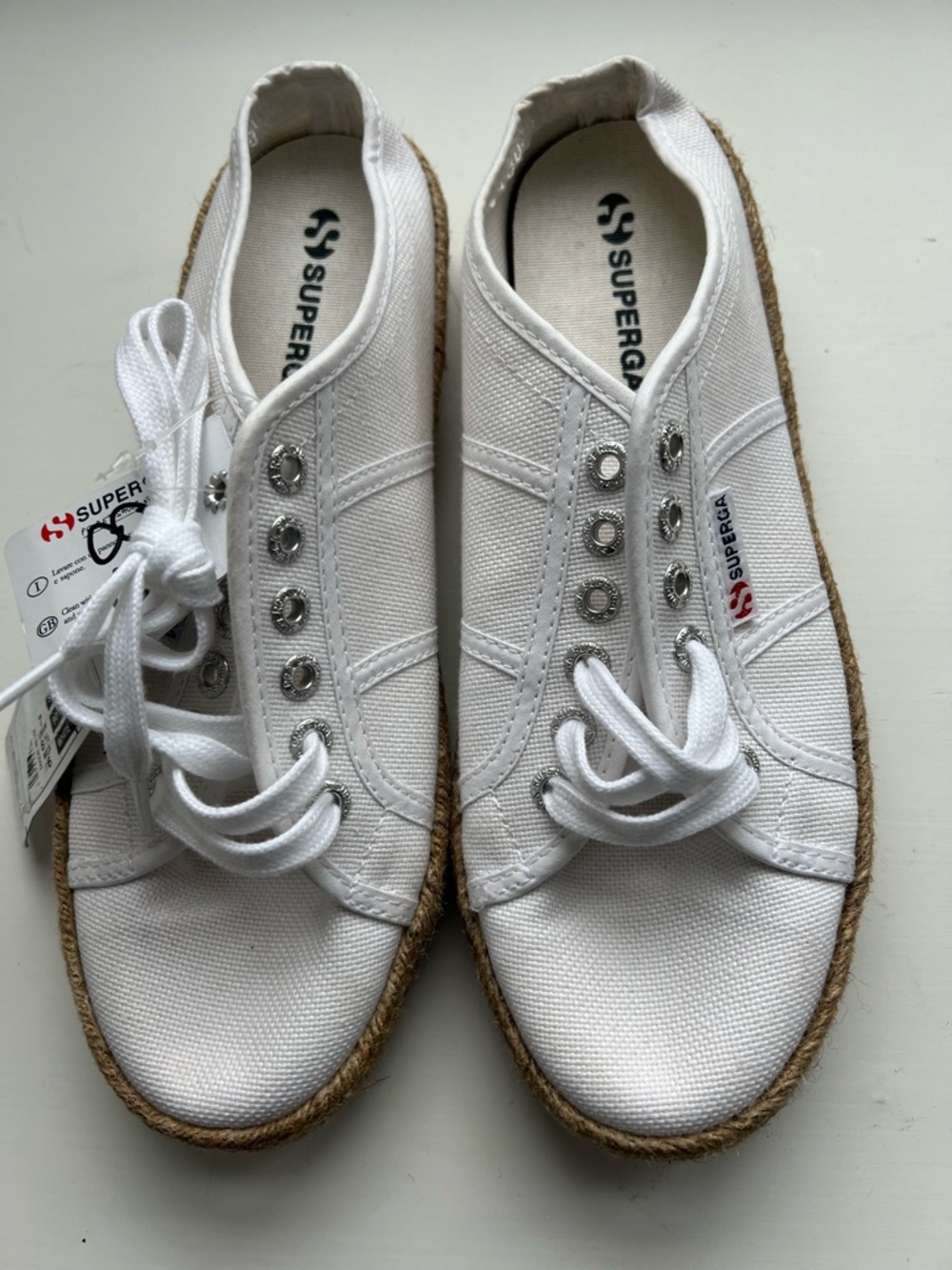 NEW Superga slip on canvas sneakers/espadrilles with rattan rope trim